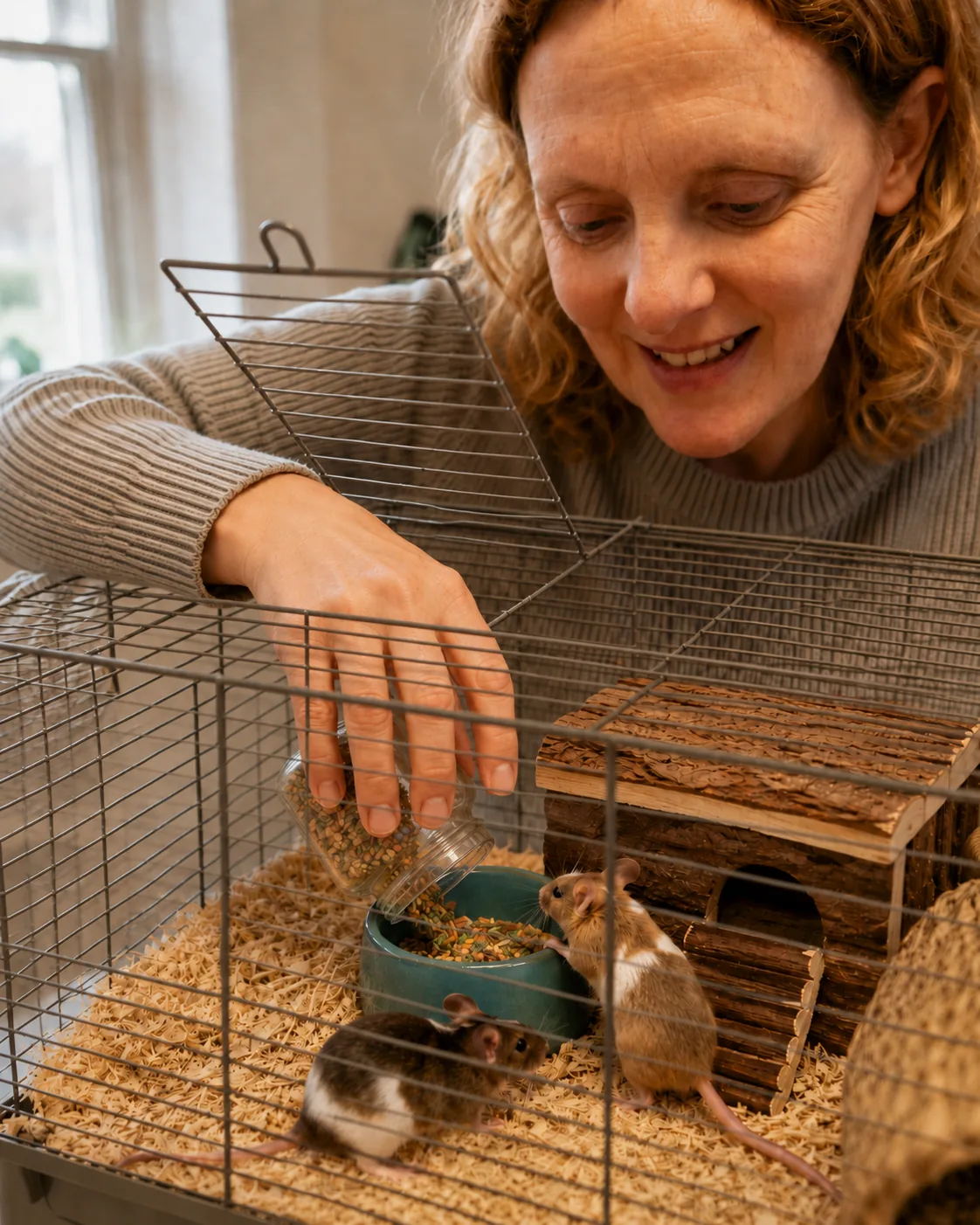 Libby feeding two pet mice
