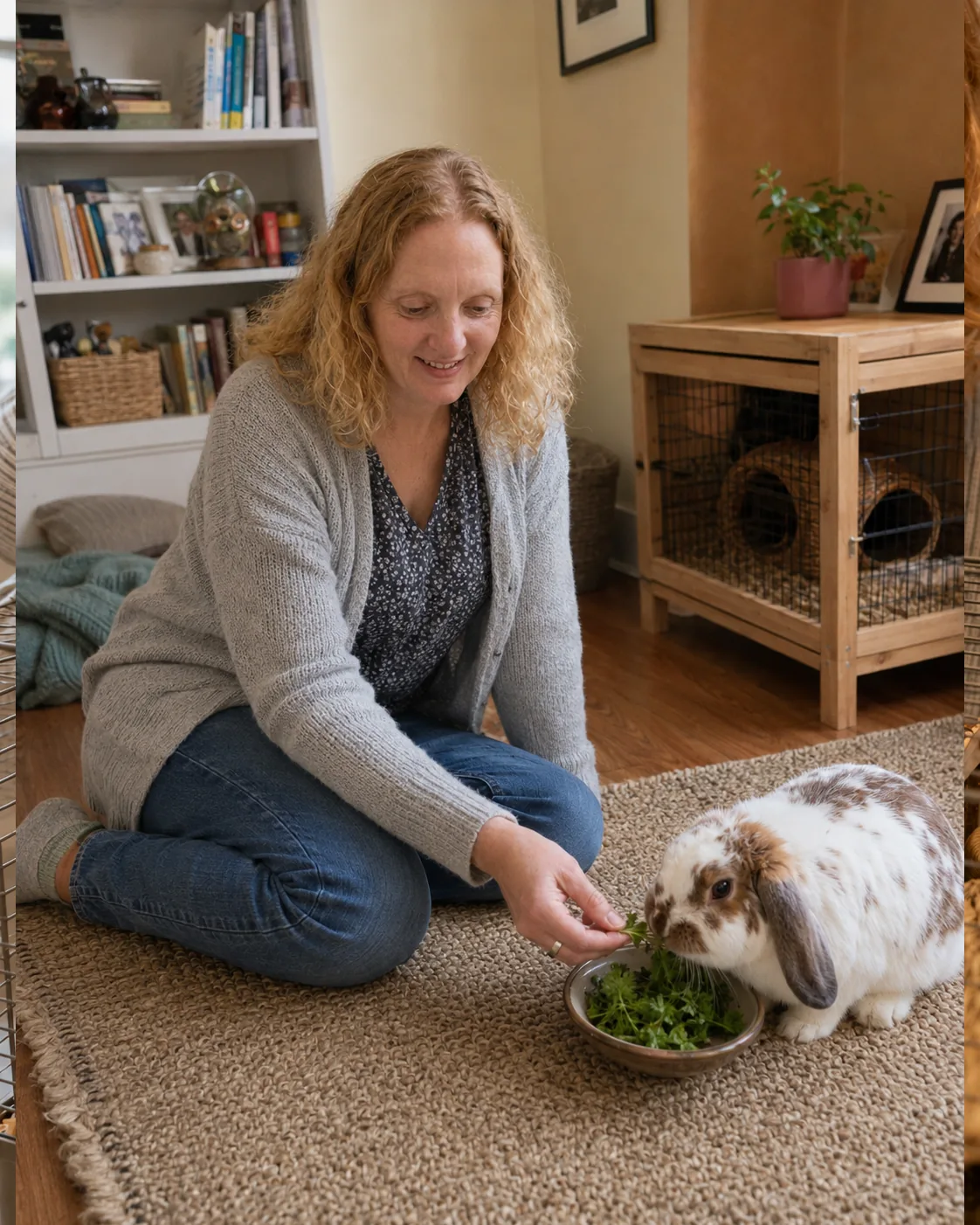 Libby feeding a rabbit at home